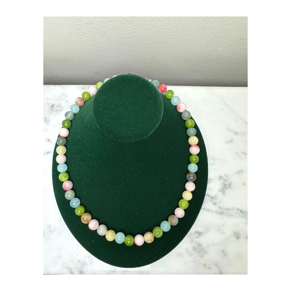 Custom Made Multicolor Gemstone Beaded Necklace With Sterling Silver Clasp